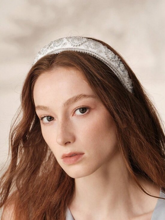 White Sequin Beaded Floral Headband main image 8